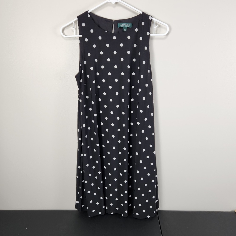 Lauren Ralph Lauren Women's Black  White Polka Dot A-Line Shift Dress sz 6
